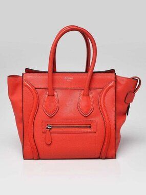 Celine Red Drummed Leather Micro Luggage Tote Bag